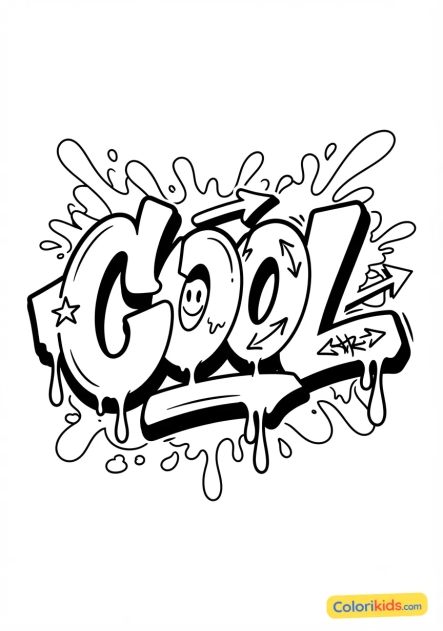 Coloriage à imprimer : lettrage COOL éclaboussé
