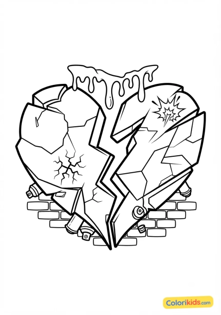 Coloriage à imprimer : coeur brisé version street art