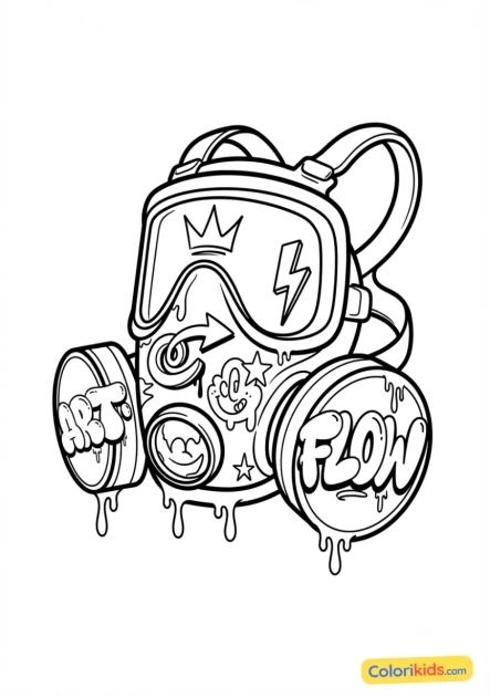 Coloriage à imprimer : masque de protection de graffeur stylisé