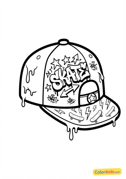 Coloriage à imprimer : casquette de skater stylisée