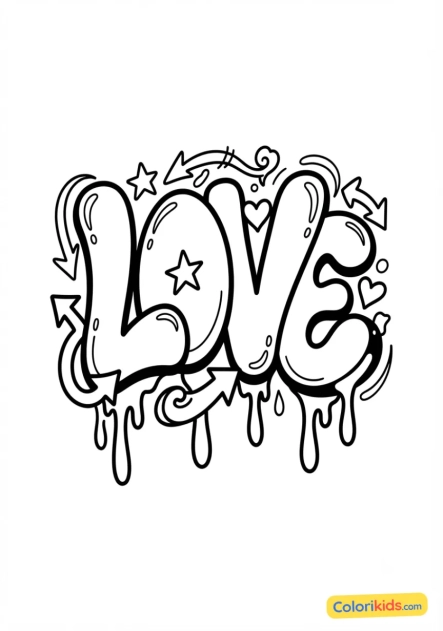 Coloriage à imprimer : lettrage LOVE aux contours épais