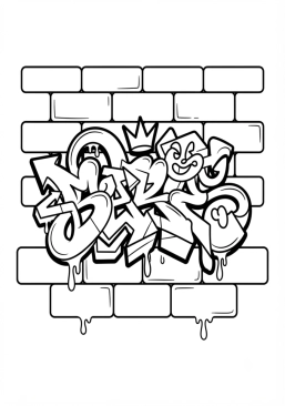 Coloriage Mur brique avec tag abstrait
