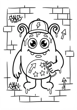 Coloriage Monstre rigolo sur un mur brique