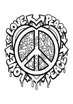 Coloriage Symbole peace and love géométrique