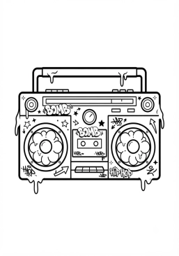 Coloriage Boombox rétro style street art