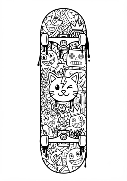 Coloriage Planche de skate avec motifs graphiques