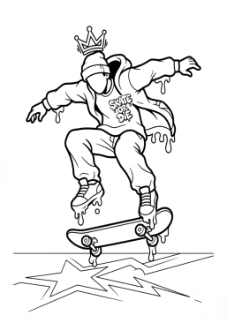 Coloriage Skateboarder en plein saut