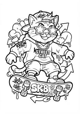 Coloriage Chat skateur avec des lunettes de soleil