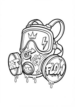 Coloriage Masque de protection de graffeur stylisé