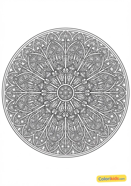 Coloriage à imprimer : mandala rosace de cathédrale