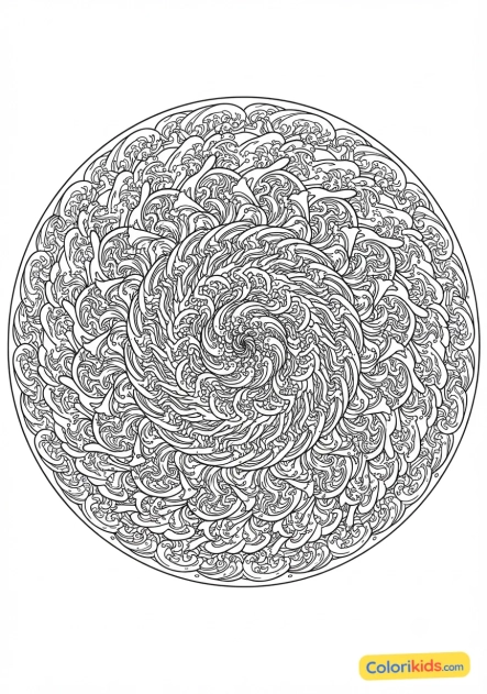 Coloriage à imprimer : mandala vagues d'Hokusai complexes