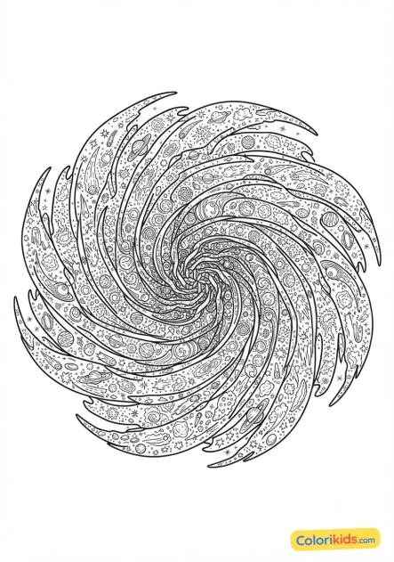 Coloriage à imprimer : mandala tourbillon galactique dense