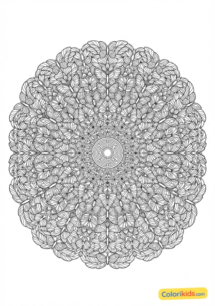Coloriage à imprimer : mandala papillons en relief d'Icare