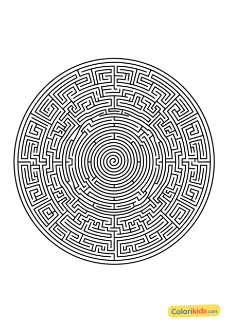 Coloriage à imprimer : mandala labyrinthe circulaire infini