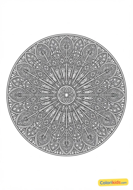 Coloriage à imprimer : mandala vitrail gothique miniature