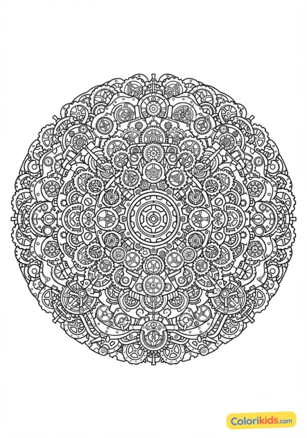 Coloriage à imprimer : mandala engrenages steampunk
