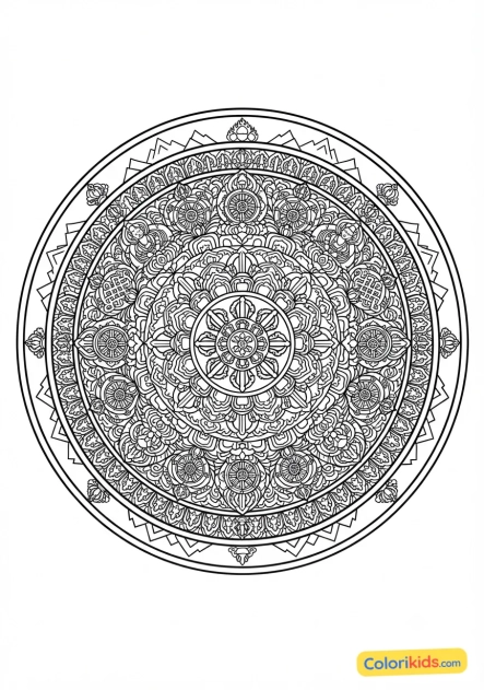 Coloriage à imprimer : mandala bouddhiste tibétain