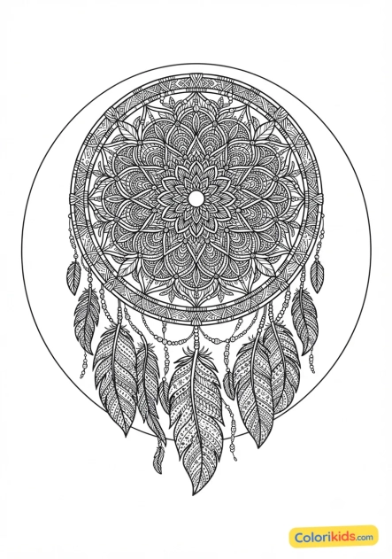 Coloriage à imprimer : mandala attrape-rêves ultra-détaillé