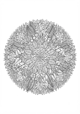 Coloriage Mandala feuillage tropical dense