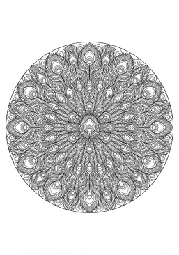 Coloriage Mandala plumes de paon détaillées