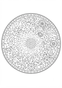 Coloriage Mandala constellation d'étoiles fines