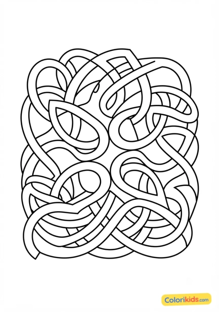 Coloriage à imprimer : composition géométrique abstraite aux lignes entrelacées