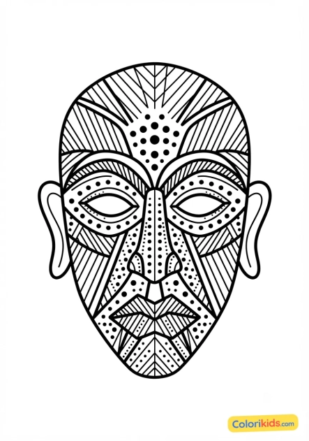 Coloriage à imprimer : masque tribal moderne composé de hachures et de points