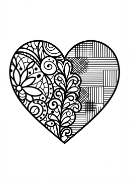 Voir le coloriage Coeur abstrait composé de dentelles graphiques et hachures