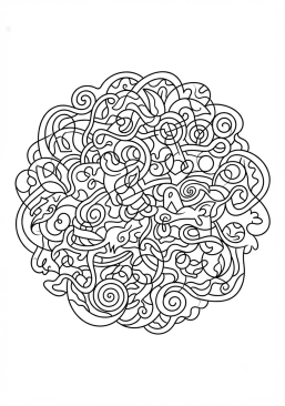 Voir le coloriage Mandala abstrait sans symétrie formé de lignes continues