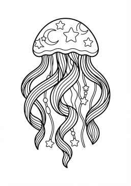 Voir le coloriage Méduse céleste aux tentacules formés de rubans de lignes