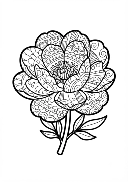 Voir le coloriage Fleur de pivoine géante aux pétales remplis de zentangle