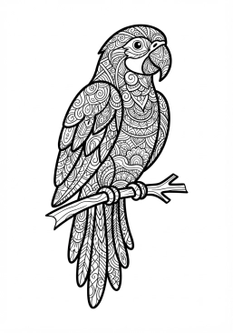 Voir le coloriage Papegaai majestueux formé de motifs zentangle complexes