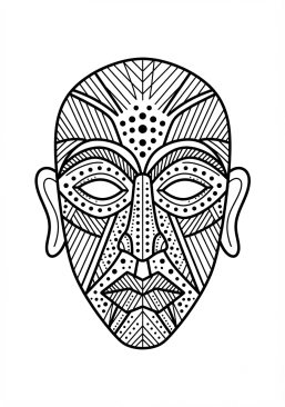 Voir le coloriage Masque tribal moderne composé de hachures et de points