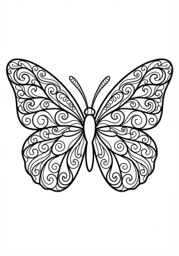 Voir le coloriage Papillon monarque aux ailes couvertes d'arabesques fluides