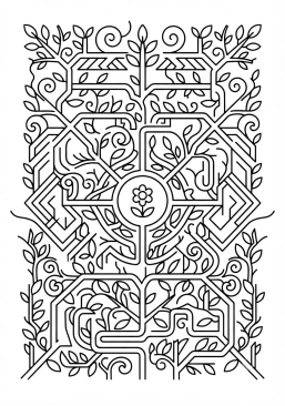 Voir le coloriage Labyrinthe végétal composé de branches et de motifs linéaires