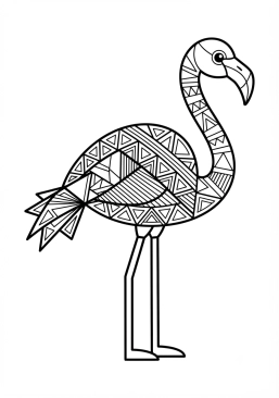 Voir le coloriage Flamant rose stylisé aux plumes dessinées en triangles et lignes