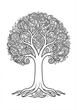 Voir le coloriage Arbre de vie aux branches dessinées en dentelle de lignes