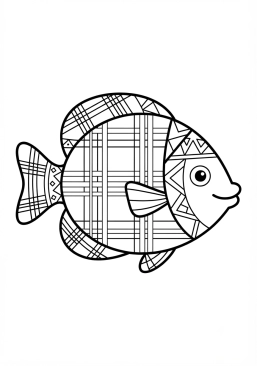Voir le coloriage Poisson tropical orné de motifs écossais et géométriques
