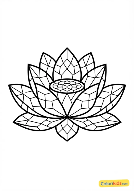 Coloriage à imprimer : fleur de lotus géométrique composée de tesselles multicolores