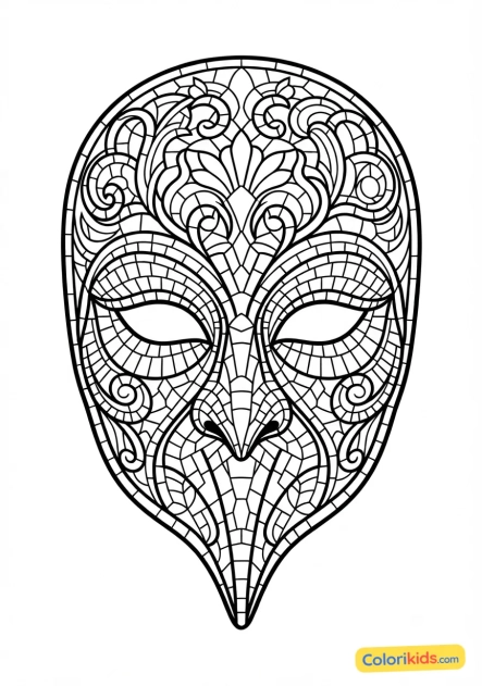 Coloriage à imprimer : masque vénitien mystérieux aux incrustations de faïence