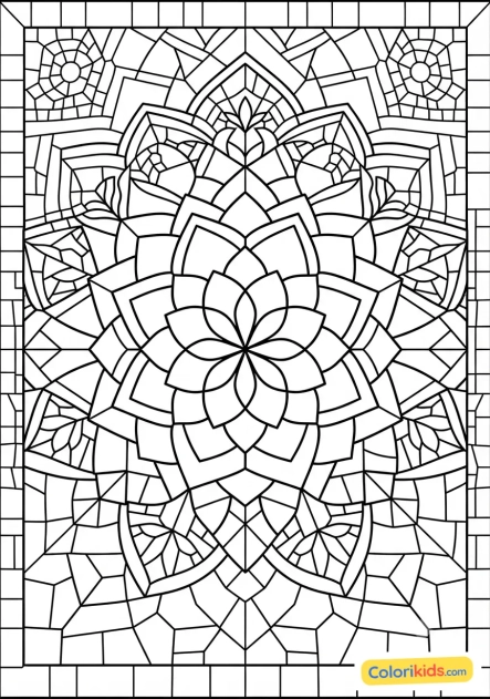 Coloriage à imprimer : mandala oriental aux mille détails de carreaux de mosaïque