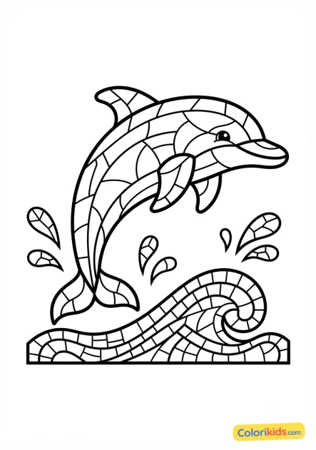 Coloriage à imprimer : dauphin joueur sautant hors de l'eau en faïence bleue