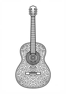 Voir le coloriage Guitare acoustique décorée de motifs de mosaïque hispano-mauresque