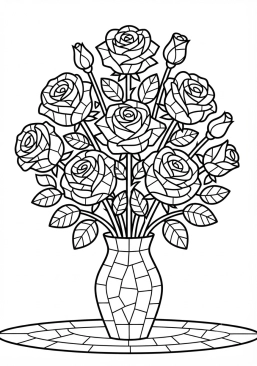 Voir le coloriage Bouquet de roses éternelles aux pétales de céramique vernissée