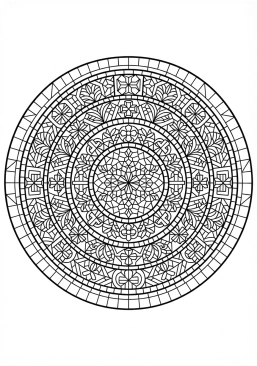 Voir le coloriage Mandala en mosaïque byzantine aux reflets dorés et chatoyants