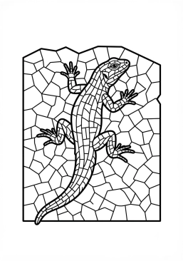 Voir le coloriage Lézard coloré grimpant sur un mur de pierres en céramique