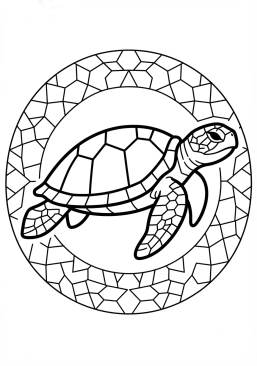 Voir le coloriage Tortue marine colorée nageant parmi des carreaux de faïence