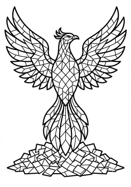 Voir le coloriage Phoenix flamboyant renaissant de ses cendres de céramique