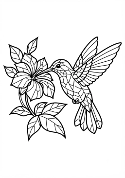 Voir le coloriage Colibri butinant une fleur exotique en éclats de verre