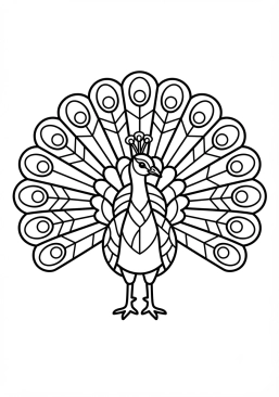 Voir le coloriage Magnifique paon en mosaïque aux plumes bleues et vertes étincelantes
